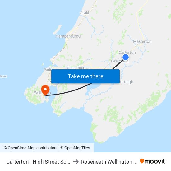 Carterton - High Street South (Near 439) to Roseneath Wellington New Zealand map