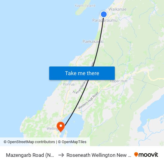 Mazengarb Road (Near 72) to Roseneath Wellington New Zealand map