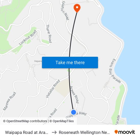 Waipapa Road at Arawa Road to Roseneath Wellington New Zealand map