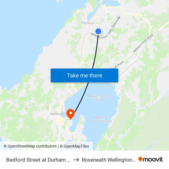 Bedford Street at Durham Street (Near 73) to Roseneath Wellington New Zealand map