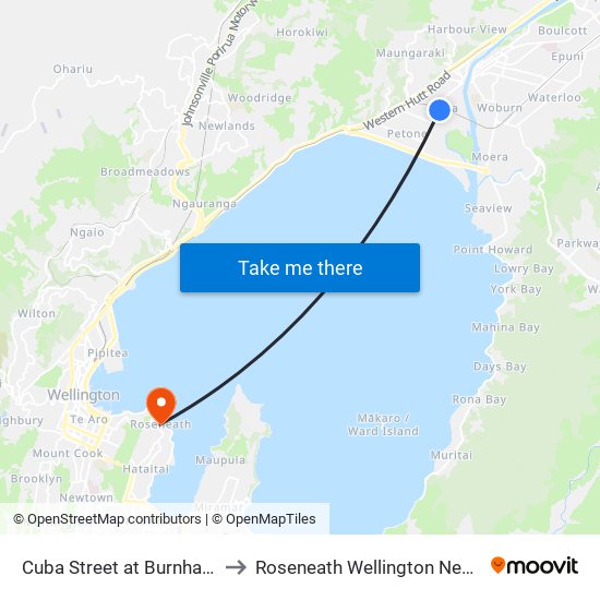 Cuba Street at Burnham Street to Roseneath Wellington New Zealand map