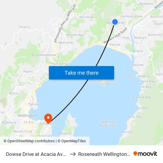 Dowse Drive at Acacia Avenue (Near 208) to Roseneath Wellington New Zealand map