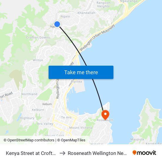 Kenya Street at Crofton Road to Roseneath Wellington New Zealand map