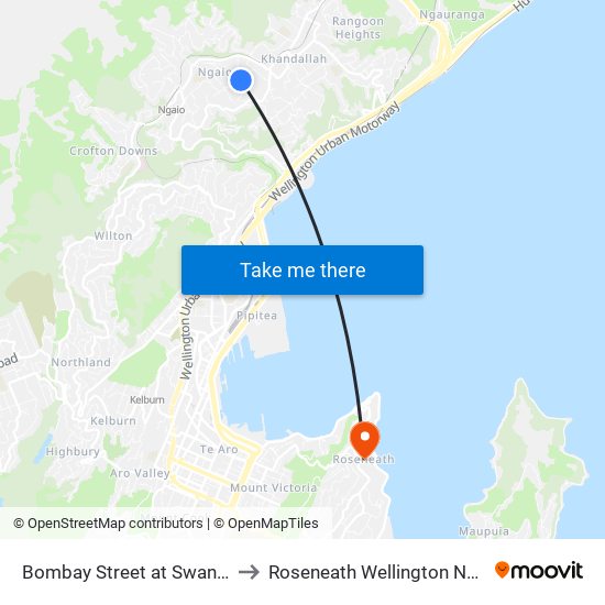 Bombay Street at Swansea Street to Roseneath Wellington New Zealand map