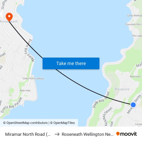 Miramar North Road (Near 103) to Roseneath Wellington New Zealand map