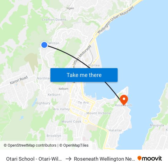 Otari School - Otari-Wilton's Bush to Roseneath Wellington New Zealand map