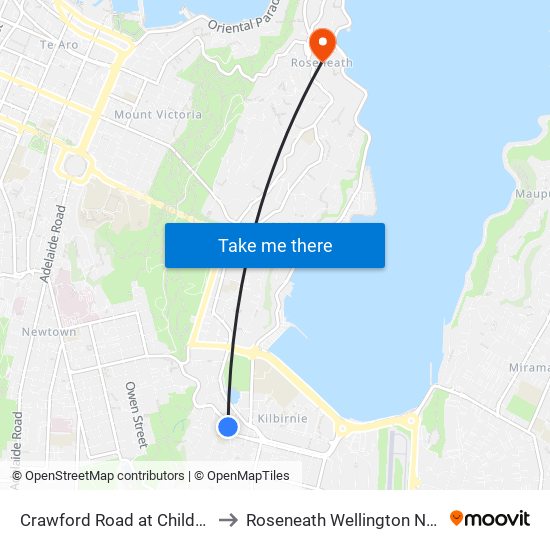 Crawford Road at Childers Terrace to Roseneath Wellington New Zealand map