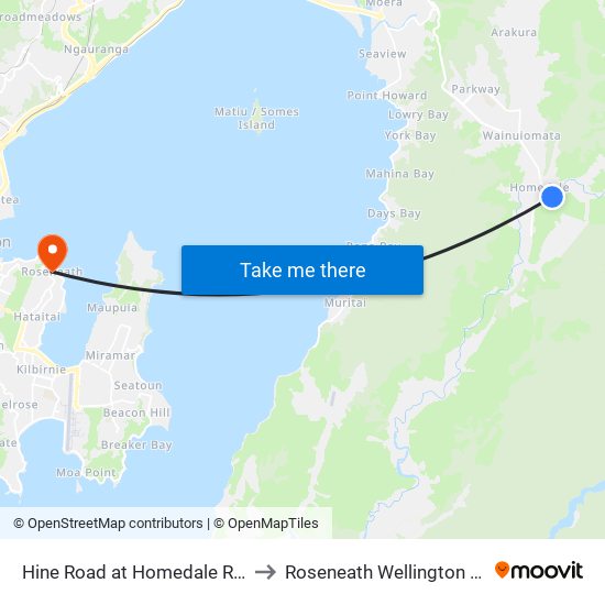 Hine Road at Homedale Road (Near 21) to Roseneath Wellington New Zealand map