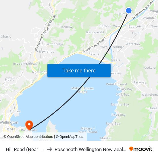 Hill Road (Near 84) to Roseneath Wellington New Zealand map