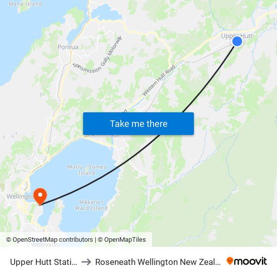 Upper Hutt Station to Roseneath Wellington New Zealand map