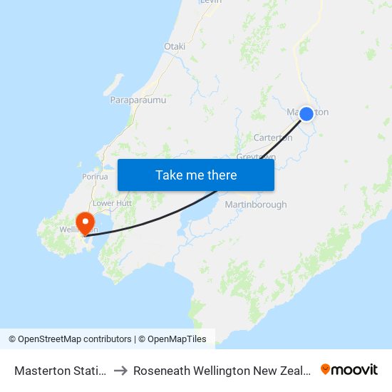 Masterton Station to Roseneath Wellington New Zealand map