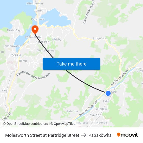 Molesworth Street at Partridge Street to Papakōwhai map