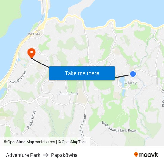 Adventure Park to Papakōwhai map