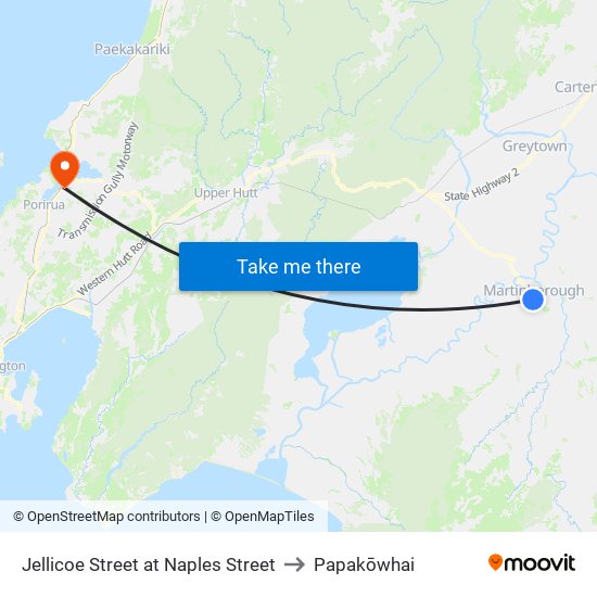 Jellicoe Street at Naples Street to Papakōwhai map