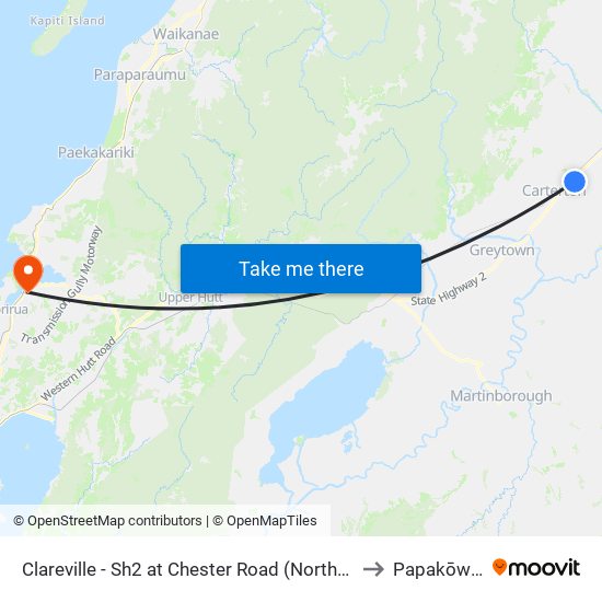 Clareville - Sh2 at Chester Road (Northbound) to Papakōwhai map