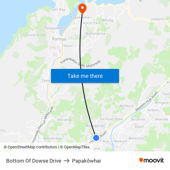 Bottom Of Dowse Drive to Papakōwhai map