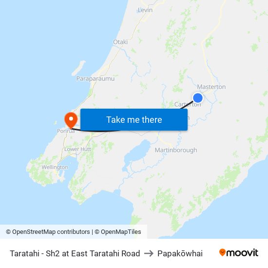 Taratahi - Sh2 at East Taratahi Road to Papakōwhai map