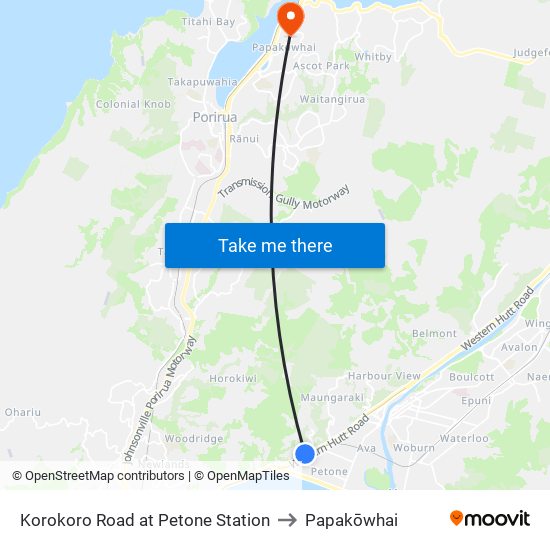 Korokoro Road at Petone Station to Papakōwhai map