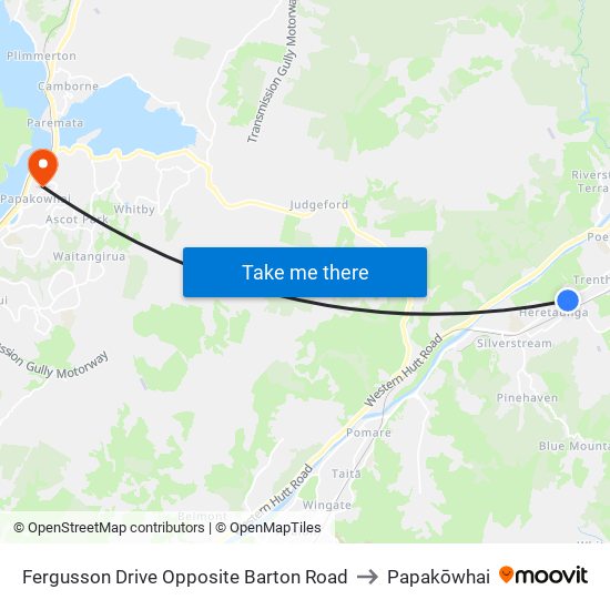 Fergusson Drive Opposite Barton Road to Papakōwhai map