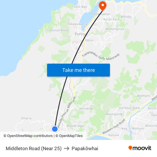 Middleton Road (Near 25) to Papakōwhai map