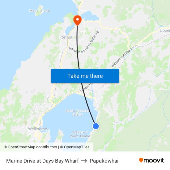 Marine Drive at Days Bay Wharf to Papakōwhai map