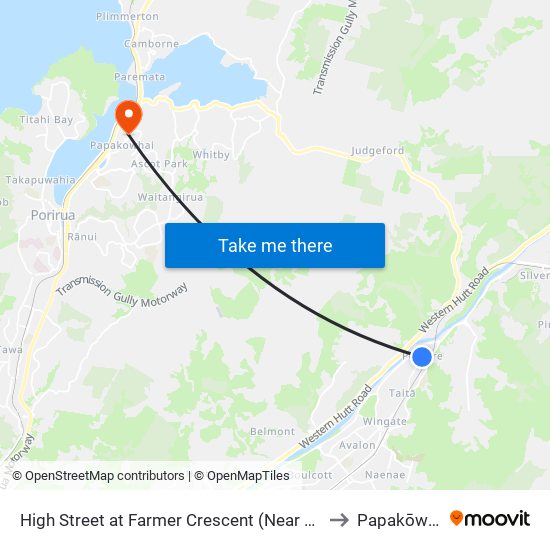 High Street at Farmer Crescent (Near 1348) to Papakōwhai map