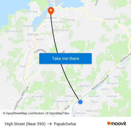 High Street (Near 390) to Papakōwhai map