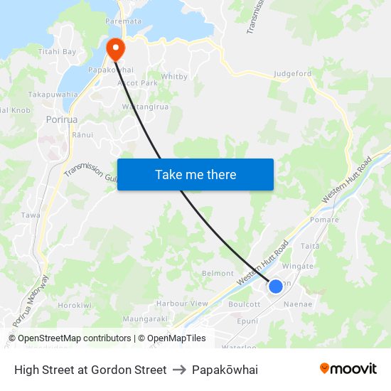 High Street at Gordon Street to Papakōwhai map