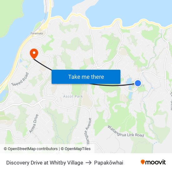 Discovery Drive at Whitby Village to Papakōwhai map