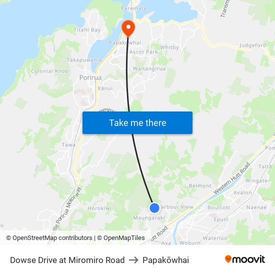 Dowse Drive at Miromiro Road to Papakōwhai map