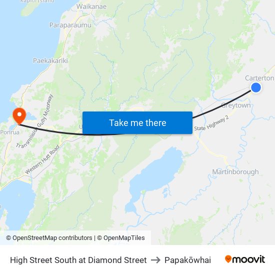 High Street South at Diamond Street to Papakōwhai map