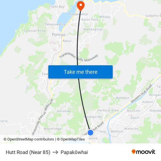 Hutt Road (Near 85) to Papakōwhai map