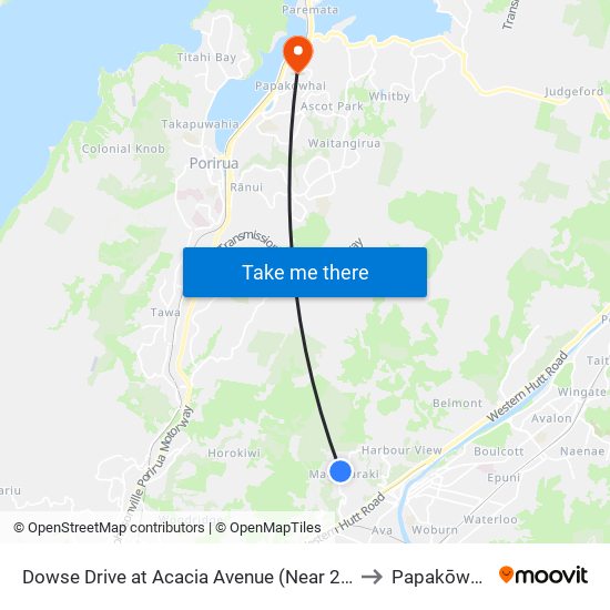 Dowse Drive at Acacia Avenue (Near 208) to Papakōwhai map