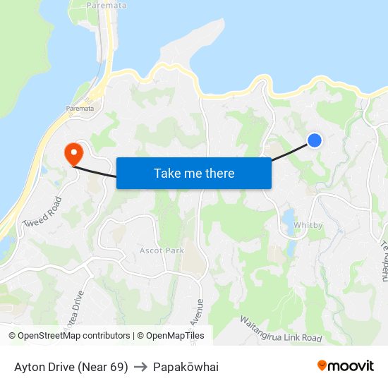 Ayton Drive (Near 69) to Papakōwhai map