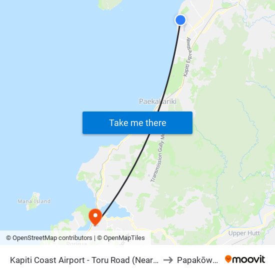 Kapiti Coast Airport - Toru Road (Near 30) to Papakōwhai map