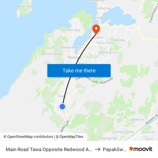 Main Road Tawa Opposite Redwood Avenue to Papakōwhai map