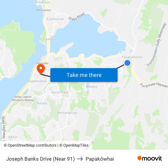 Joseph Banks Drive (Near 91) to Papakōwhai map