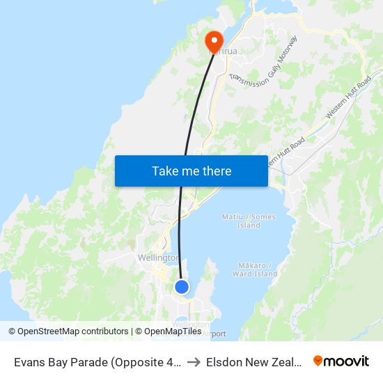 Evans Bay Parade (Opposite 412) to Elsdon New Zealand map