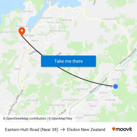 Eastern Hutt Road (Near 38) to Elsdon New Zealand map