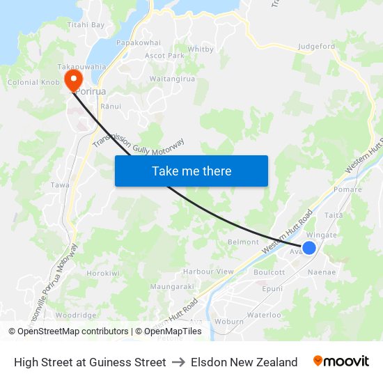 High Street at Guiness Street to Elsdon New Zealand map