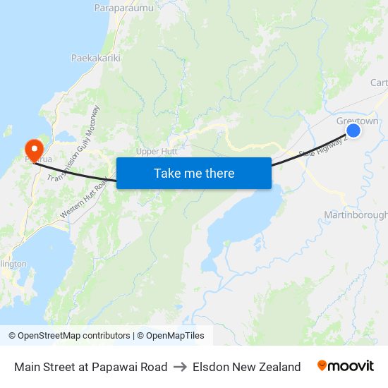 Main Street at Papawai Road to Elsdon New Zealand map