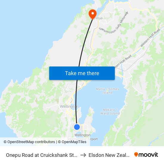 Onepu Road at Cruickshank Street to Elsdon New Zealand map