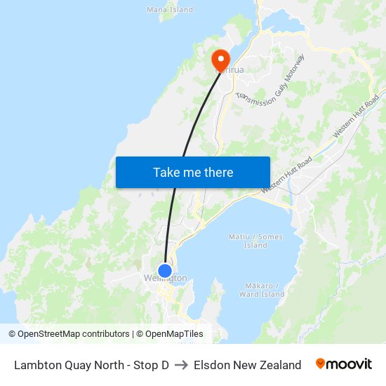 Lambton Quay North - Stop D to Elsdon New Zealand map