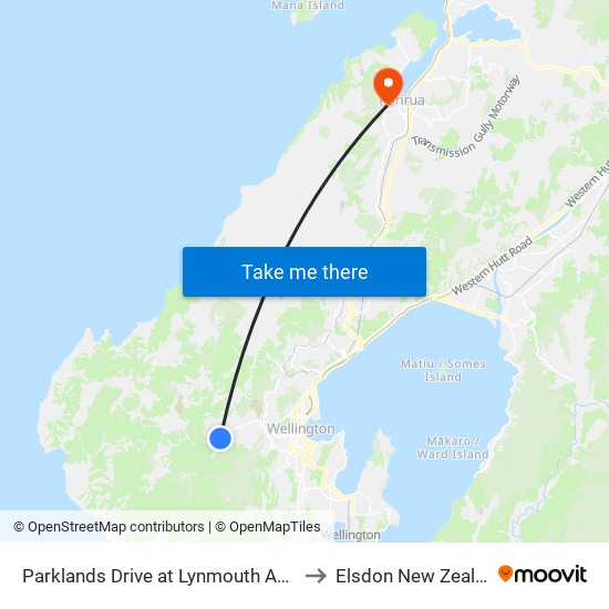 Parklands Drive at Lynmouth Avenue to Elsdon New Zealand map