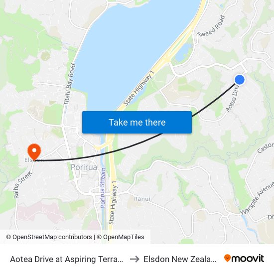 Aotea Drive at Aspiring Terrace to Elsdon New Zealand map