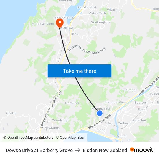 Dowse Drive at Barberry Grove to Elsdon New Zealand map