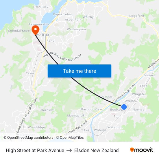 High Street at Park Avenue to Elsdon New Zealand map