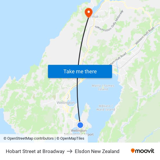 Hobart Street at Broadway to Elsdon New Zealand map