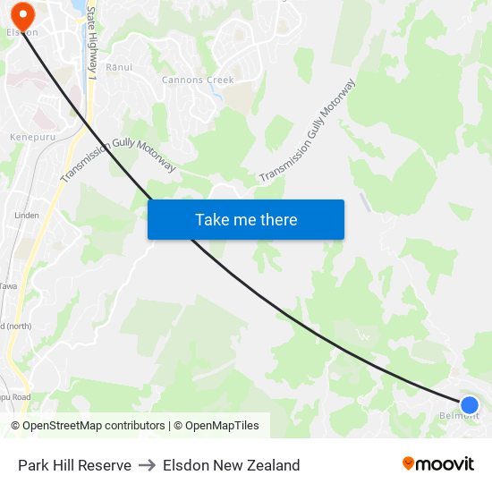 Park Hill Reserve to Elsdon New Zealand map