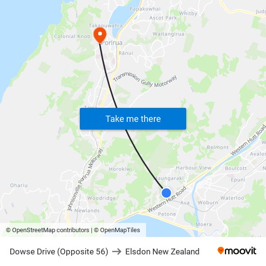 Dowse Drive (Opposite 56) to Elsdon New Zealand map